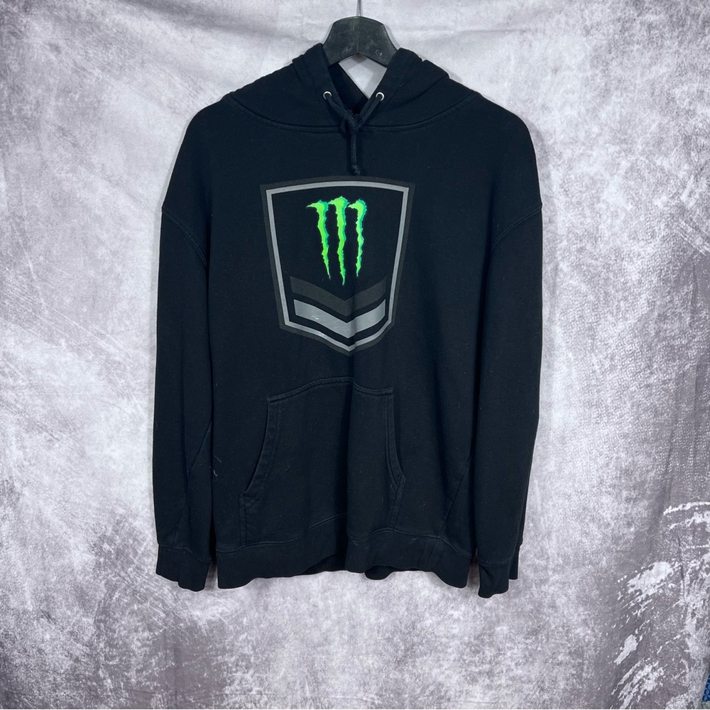 Monster Energy Mens Medium Black Logo Pullover Drawstring Hoodie Sweater
